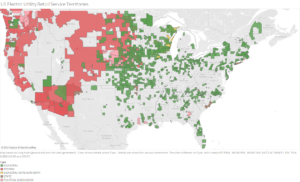 Map of US identifying the regions served by publicly-owned utilities. 