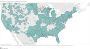 : Map of US identifying the regions served by investor-owned utilities.