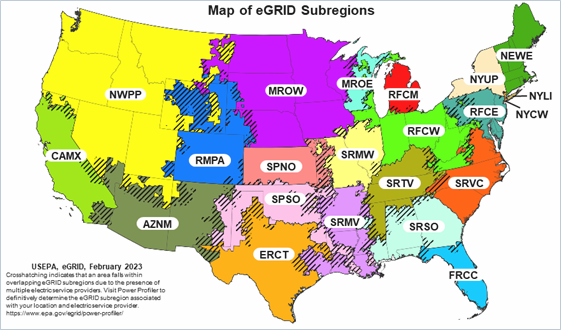 US Map of EGRID subregions