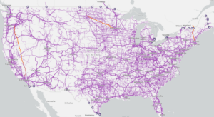 Map of the contiguous United States with transmission grid